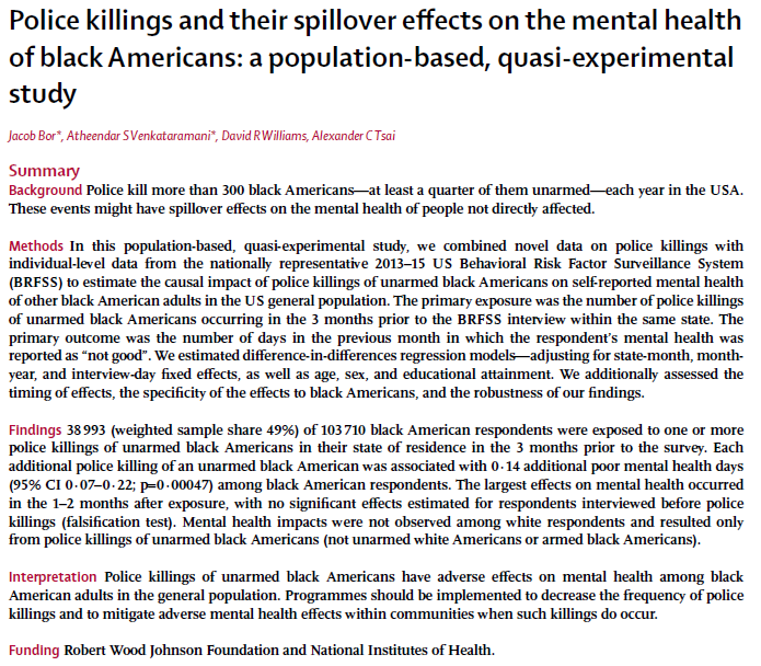 New preprint: Do police killings of unarmed persons really have spillover effects?